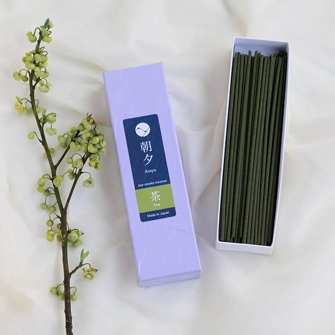 Asayu Japanese Low Smoke Green Tea Incense Sticks 20g Sample Size, 100% Made in Japan with Less Irritation, Non-Toxic Matcha Incense for Morning Energy, Yoga, Meditation or Mindfulness