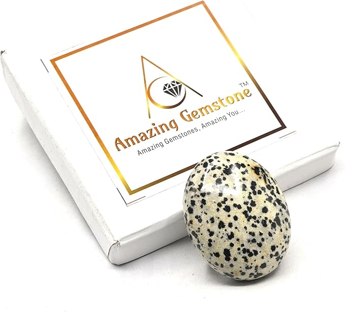 Amazing Gemstone Dalmatian Jasper Crystals and Healing Stones - Large Palm Stone Crystals Piedra - Crystal for Good Luck, Positive Energy, Meditation - Unique Stocking Stuffers Gifts for Women, Men