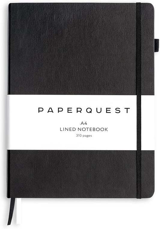 A4 Hardback Notebook, Vegan Leather Journal Lined, 310 Pages, 100GSM Thick Paper, Lay flat Notebook for Women, Men, Writing, Office, Work, Study, College Ruled Notebook with Pocket,