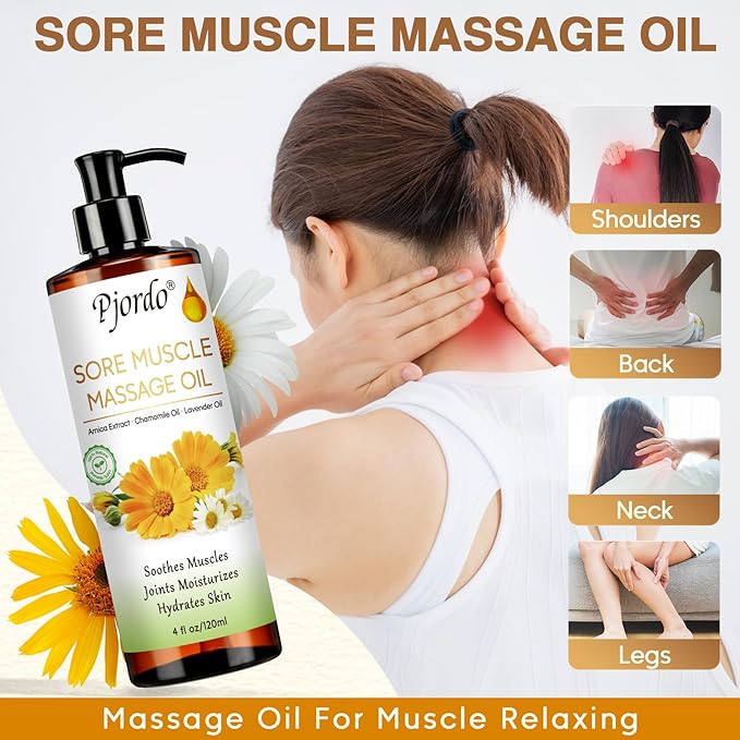 Body Massage Oil for Massage Therapy Kit, Lilac, Lavender, Sore Muscle Arnica Oil with Massage Roller Ball, Relaxing Massage Oils for Pain Relief, Spa Gift Set for Him Her