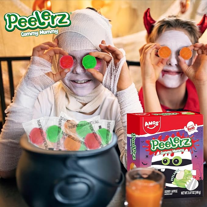 AMOS Halloween Peelerz 4D Mummy Gummies Candy Halloween Candy Treats for Kids, Trick or Treat, Parties, School Events & Movie Nights, Individually Wrapped Bulk Gummy Snacks, 240g (8.47oz) Pack