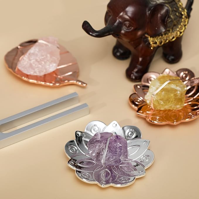 Ckakra Solfeggion Tuning forks with Natural Crystal Kit,Mindfulness Meditation Accessories,Rose Quartz,Calming Tools,639hz Heart Chakra,Bodhi Leaf