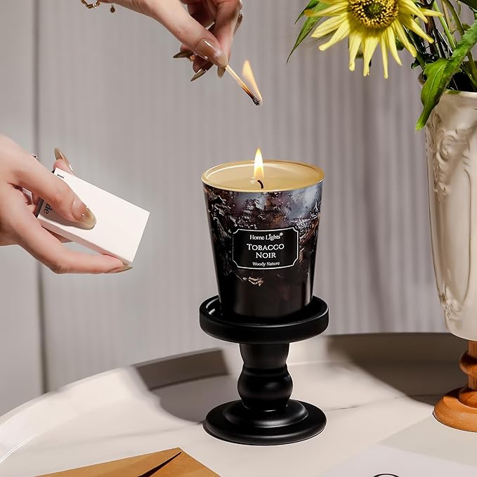 HomeLights Scented Candles for Women & Men, 6.7oz Candle Jars Aromatherapy Single Wick Candle, Ideal for Industrial Chic Home Decor and Gifts, Tobacco Noir