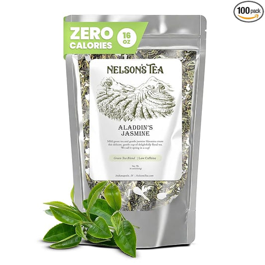 Nelson's Tea - Aladdin's Jasmine - Green Loose Leaf Tea - Green tea infused with Jasmine - 16 oz.