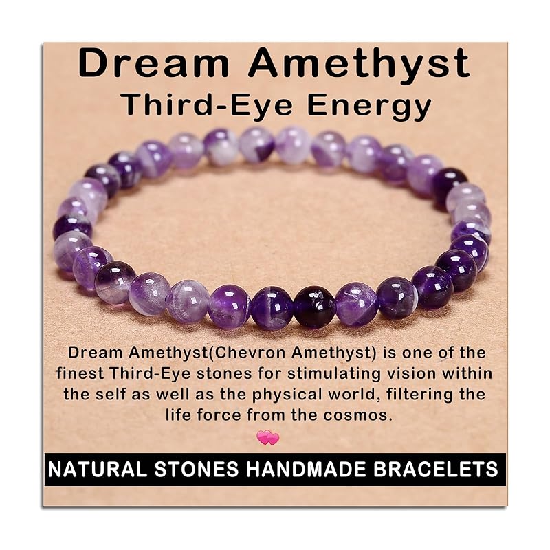 AD Beads Handmade Gemstone Stretch Elastic Bracelet Crystal Reiki Nature's Beauty and Spiritual Essence Unisex (6mm, Dream Amethyst (Third-Eye Energy))