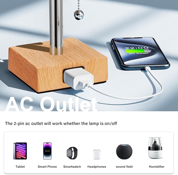 Fenmzee Table Lamp for Bedroom Set of 2 Nightstand - 3 Color Bedside Lamps with AC Outlets for Charging, Square Wooden Night Stand Light Lamp for Living Room, Office Desk