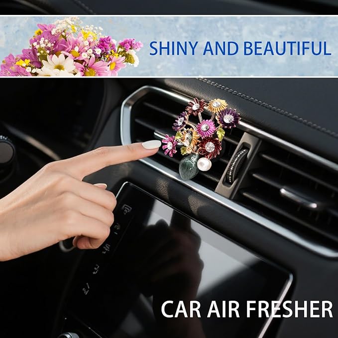 Flower Car Decor,Cute Dasiy Bird Vase Car Air Freshener Vent Clips,Alloy Colorful DashBoard Vent Decorations Aesthetics for Women,Refillable Aroma Diffuser