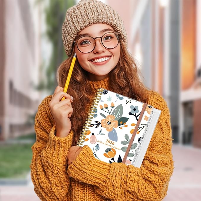 2026 Daily & Monthly Planner - One Page Per Day, Daily Planner from January 2026 - December 2026, Planner 2026 with 12 Monthly Tabs, 8.5" x 11", Rose Flower