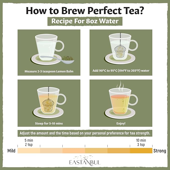 Eastanbul Lemon Balm Leaf, 1.4oz Lemon Balm Tea Loose Leaf & Pure, Melissa Tea, Te De Toronjil Morado, Dried Herb, Natural, No Caffeine, Natural, Vegan, Non GMO