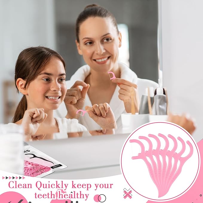 Baderke 200 Count Floss Picks Bulk Non Breakable Tooth Picks Flosser Dental Floss Sticks for Adults Teeth Cleaning Dental Flossers for Family Pack Travel(Pink)