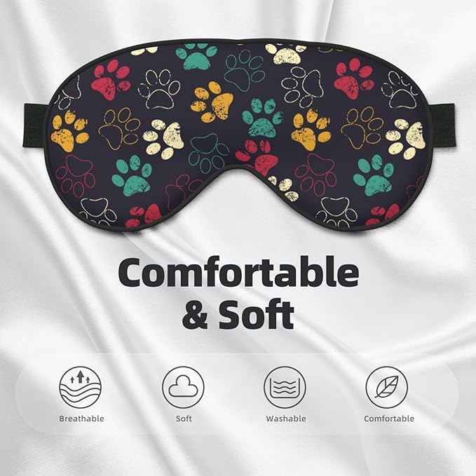 Colorful Paw Print Sleep Mask for Sleeping, Soft Comfort Eye Shade, Blackout Eye Cover, Deep Rest, Travel, Nap, Meditation