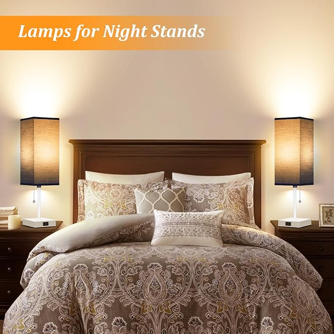 18'' Table Lamp for Bedroom set of 2,3-Color Bedside Lamps with Pull Chain Table Lamps for Night stands ,Small Night Light Lamps with 2 Bulbs Lamps for Living Room Kids Room Office Decor（Blue+White）