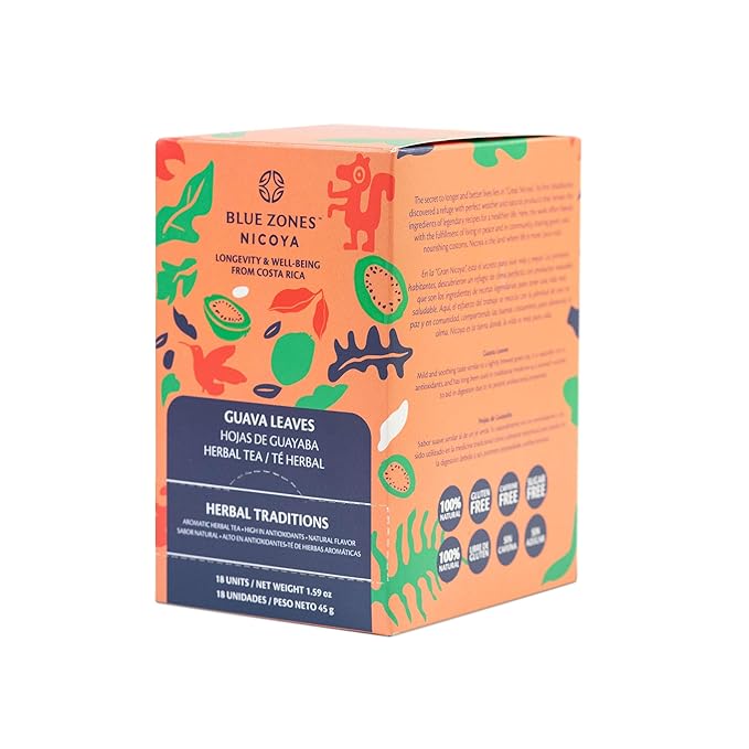 Blue Zones Nicoya - Guava Leaf Flavored Tea Bags - 100% Natural, and Refreshing - High Micronutrients - Gluten, Caffeine, Sugar-Free - Pack of 18 (1.59 oz/ 45 g)