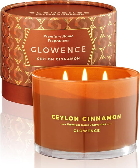 Cinnamon Scented Fall Candle - 100% Natural Soy Wax - Large 3 Wick Jar Candle - Up to 40 Hours Burning Time - Aromatherapy Candles for Home - Housewarming Gift for Women & Men