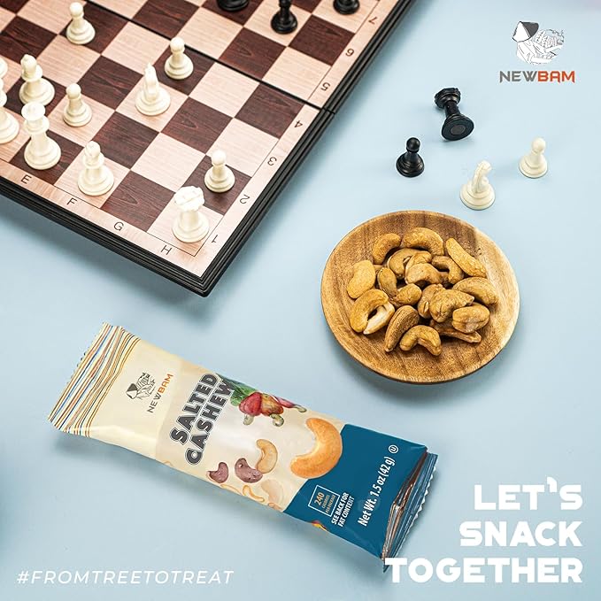 NEWBAM Lightly Salted Cashews Individual Packs - 12 Cashew Snack Packs Roasted Nuts (1.5oz Each) – Keto, Vegan, Gluten-Free - Healthy Snacks for Trail Mix, Office, or Party - Zero Sugar