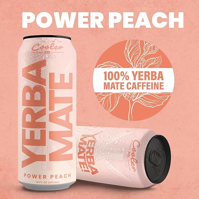 COOLER CO. | YERBA MATE | 12 Pack | 100% Organic Yerba Mate Caffeine | 150 mg Caffeine | 3 Organic Ingredients | Natural Ingredients | No Artificial Colors or Stimulants | Power Peach Flavor