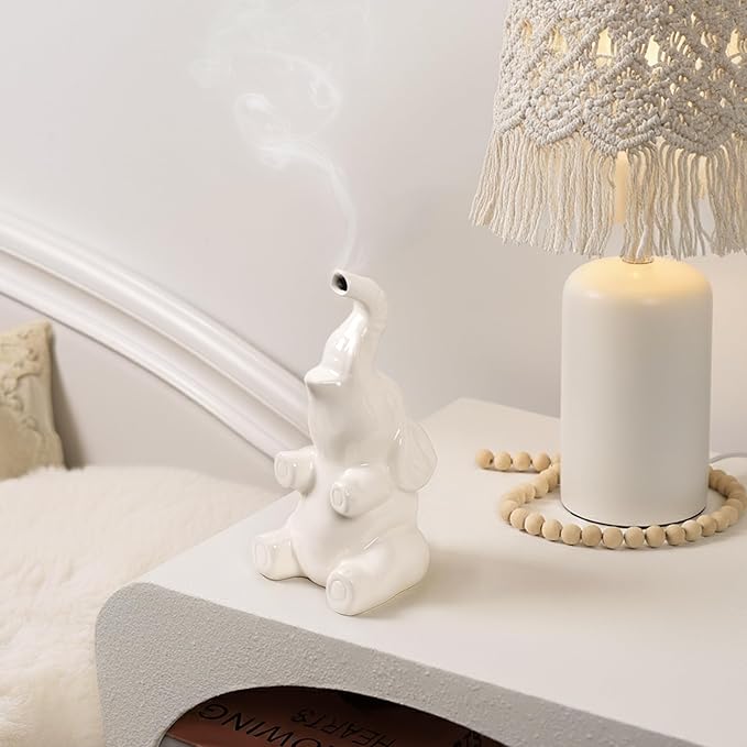 Potiera Small Cute Elephant Incense Holder, Handmade Ceramic Palo Santo and Cone Incense Burner for Meditation Home Decor, Mother's Day Elephant Gifts for Women, Christmas Birthday Gift for Mom Dad