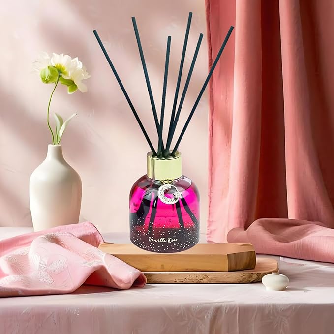 Reed Diffuser Set, Pretty Valley Home Diffuser 80Ml / 2.7 fl OZ Gift Box - Includes Reed Diffuser Sticks, Long Lasting Fragrance Oil and Glass Bottle for Office Living Room Decor (Vanilla kiss)