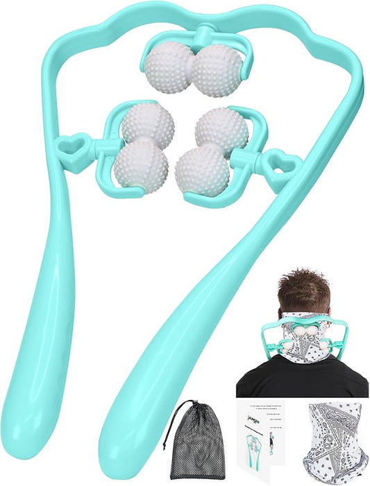 Upgrade Neck Massager, Neck Massager for Pain Relief deep Tissue, 6 Balls Massage Roller,Manual Massager, Shoulder Massager, Handheld Neck and Back Massager Roller Legs Shoulder Relaxer