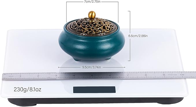 Cone Incense Burner Gift Set – Ceramic Burner with Metal Lid, Holder & Fireproof Cotton – for Stick, Cone & Coil (Green)