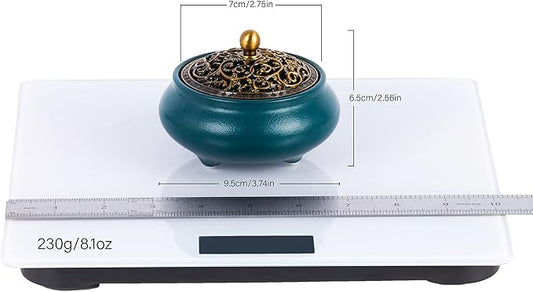 Cone Incense Burner Gift Set – Ceramic Burner with Metal Lid, Holder & Fireproof Cotton – for Stick, Cone & Coil (Green)