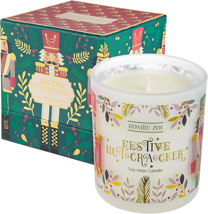 ROMIIE ZOI Christmas Scented Candle - 6oz Soy Wax Candle, Nutcracker Winter Candle for Home Decor, Infused with Sugar Plum Aroma-Forest Green Gift Box Packaged for Christmas Holiday Season Gift