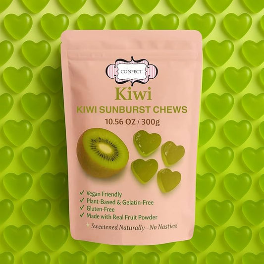 Confect Kiwi Sunburst Chews – Vegan Fruit Gummies – 6 Packs x 1.76 oz – Gluten-Free, No Corn Syrup, Heart Shape
