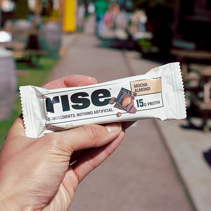 Rise Whey Protein Bars - Mocha Almond | Breakfast Bar & Protein Snack 15g Protein 4g Fiber Just 5 Whole Food Ingredients Gluten-Free Soy Free