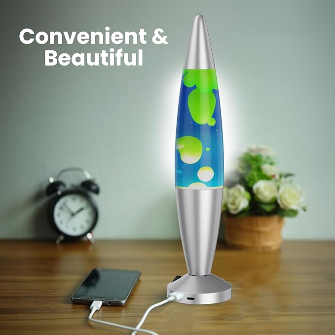 JAMBO Beautiful Liquid Lamp with USB Ports, 16" Motion Light with Blue Liquid Yellow Wax, Relaxing Nightlight, Mood Light for Bedroom, Living Room, Office - Adults, Teens, Kids