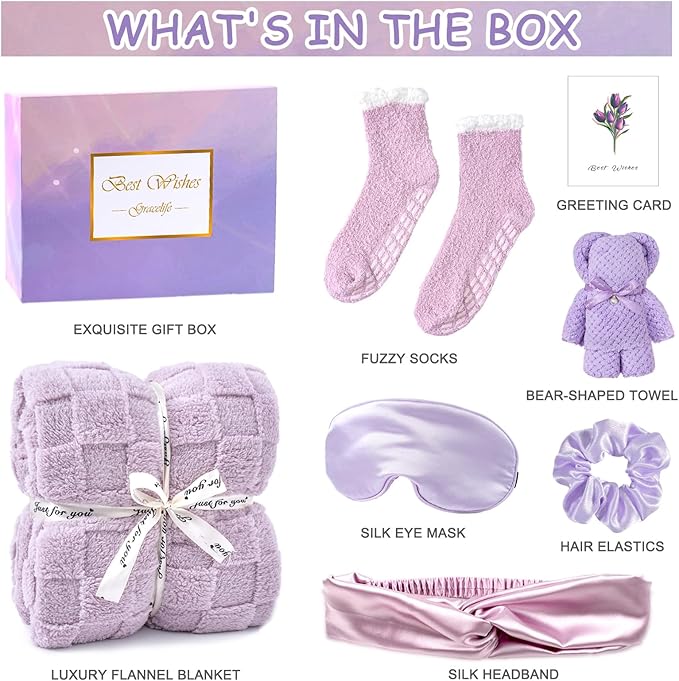 Birthday Gifts for Women Get Well Soon Gifts for Women Hug in a Box Friendship Mothers Day Thank You Gifts Baskets Sister Friend Female Mom Wife Her Girlfriend Coworker Bestie (Purple)