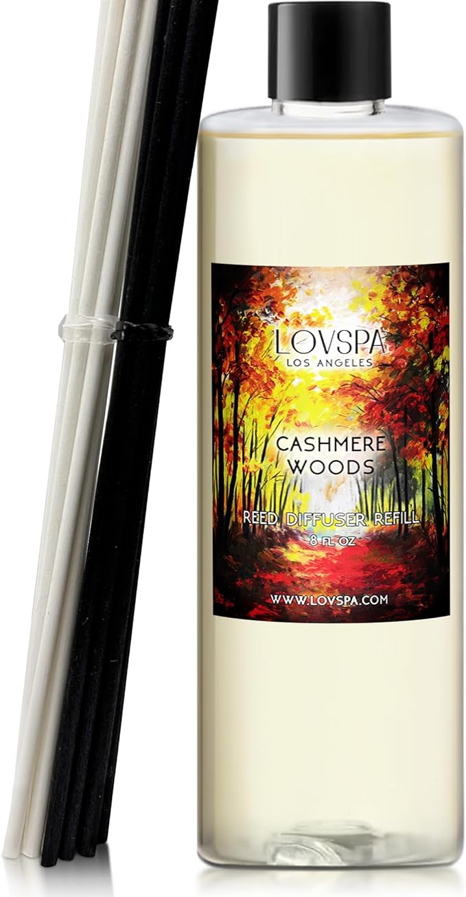 LOVSPA Cashmere Woods Diffuser Oil Fall Scented Oils for Reed Diffusers - Long-Lasting & Natural Home Fragrance, Scented Oil for Diffusers, USA Made, 8 oz