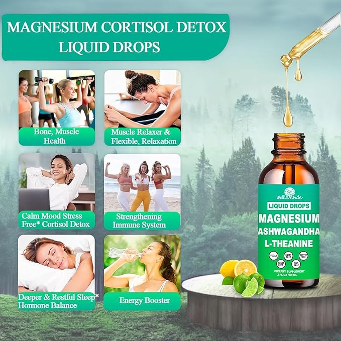 Cortisol Supplements for Women & Men, Cortisol Calm Detox Manager Reducer w. Magnesium Ksm-66 Ashwagandha L-Theanine Vitmain D3 K2 B6, Cortisol Liquid Drop for Recess Mood & Hormone Balance, Lemonade