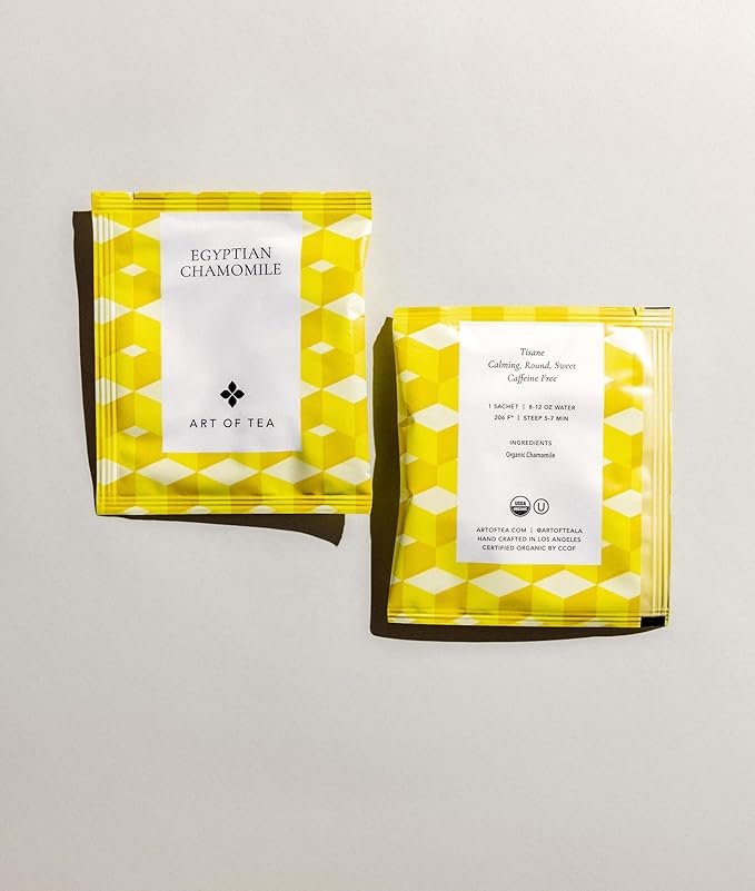 Art of Tea | Organic Egyptian Chamomile Tea Bags - Caffeine Free Herbal Teas | 50 Eco Friendly Pyramid Tea Bag Sachets | Chamomile Tea Organic Naturally Decaf Tea bags