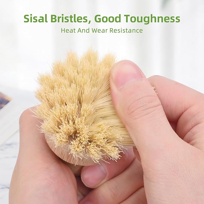 6 Pack Bamboo Dish Brush - Soft Bristle, Eco Vegetable Brush, Environmental Protection and Durable, Bamboo Dish Scrubber for Cleaning Pots, Pans, Grills and Stoves