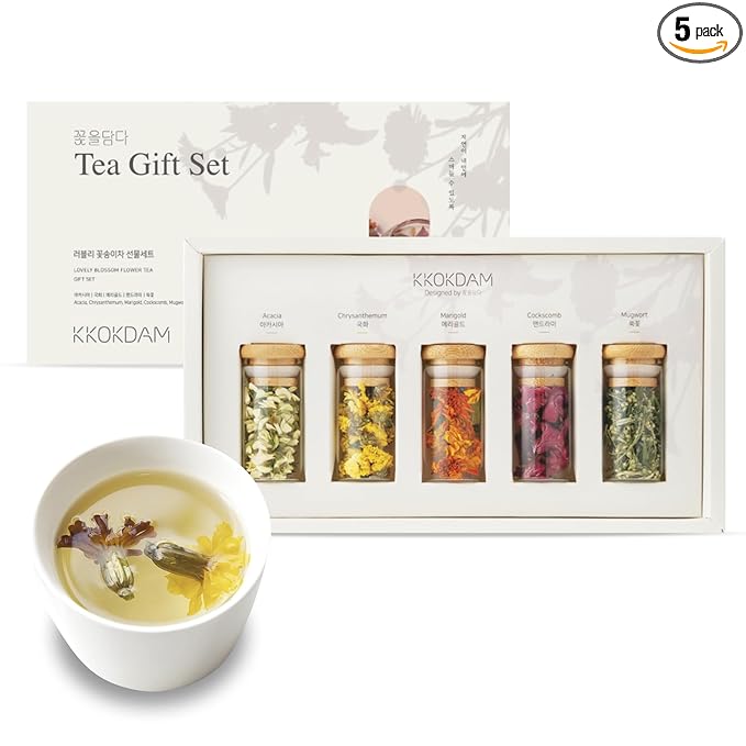 KKOKDAM Lovely Tea Gift Set – Premium Blooming Flowers Variety Pack - Fancy Gifts from South Korea - 5 Count