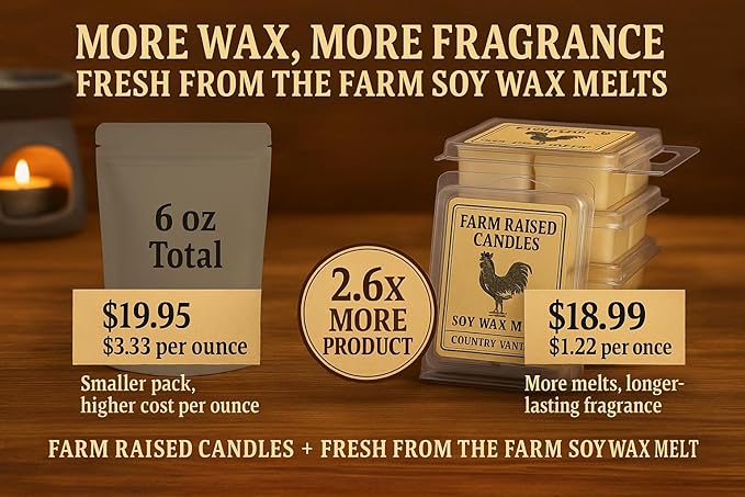 Farm Raised Candles - USA Made - Hand Crafted - McIntosh Apple Wax Melts Warmer Cubes 6 Ounces 2 Pack - - Natural American Farmed Soy Wax. melt Cubes Farmhouse Fall