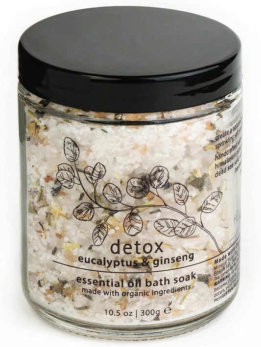 Hemlock Park Detox Essential Oil Bath Soak | Naturally Soothing Mineral Sea Salt and Botanicals | 10.5 oz Jar | Eucalyptus & Ginseng