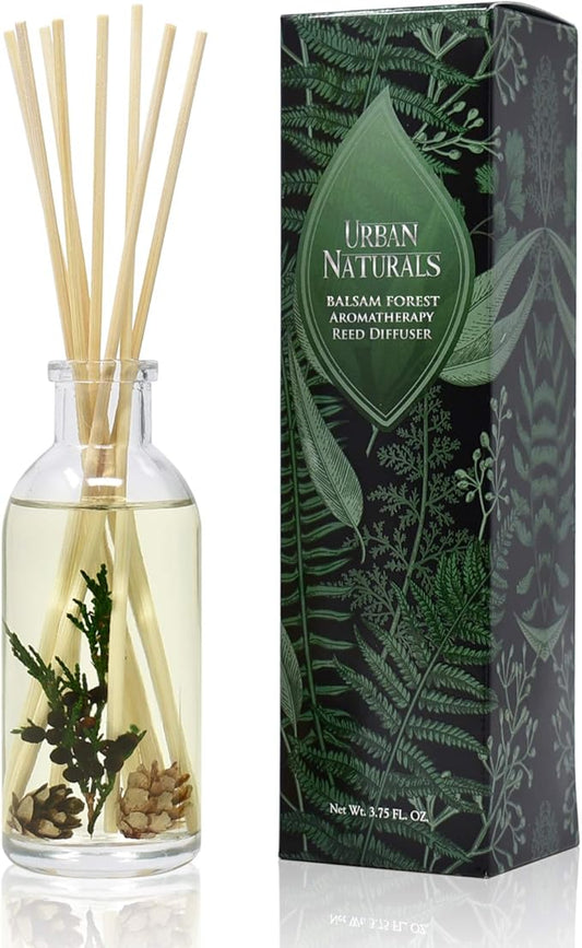 Urban Naturals Balsam Forest Reed Diffuser Oil Set - Real Juniper and Pine Cones – Fragrance Notes of Fraser Fir, Evergreen, Pine, Woodsy Cedar and Sandalwood – Vegan 3.75 Ounces – Made in The USA