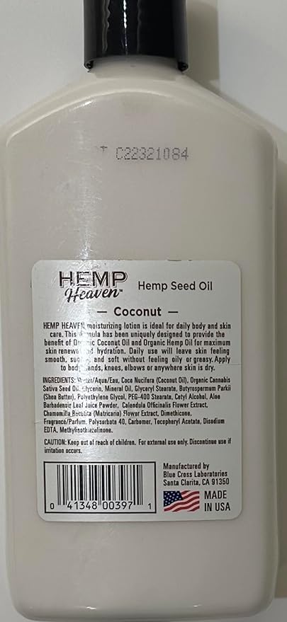 Hemp Heaven Lotion - Moisturizing Body Lotion with Natural Hemp Seed Oil & Coconut Bliss Scent, 12 oz, Paraben-Free Hemp Lotion for Women & Men, Made in USA, Soothes & Nourishes