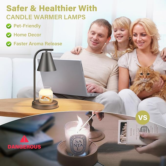Grey Candle Warmer Lamp with Timer - Electric Candle Lamp for Scented Wax with 2 Bulbs - House Warming Gifts for Women