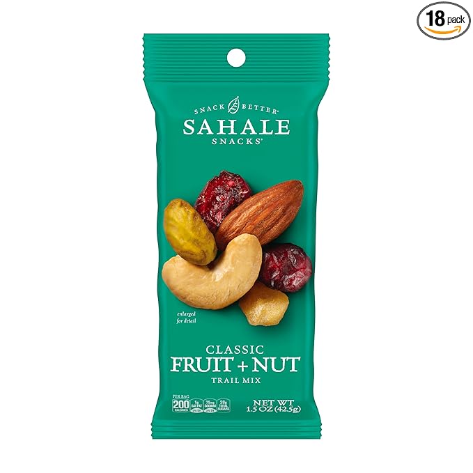 Sahale Snacks Classic Fruit and Nut Trail Mix, 1.5 Oz Grab & Go Bags (18 Packs) - Dry-Roasted Deluxe Mixed Nuts with Apples and Cranberries - Non-GMO, Kosher Trail Mix & Certified Gluten-Free Snacks