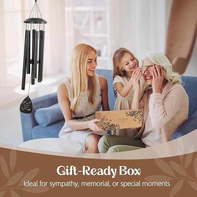 Large Aluminium Wind Chimes for Outdoor - 32" Black Sympathy Wind Chime, Christmas Memorial Gifts for Women, Garden Porch Patio Yard Decorative