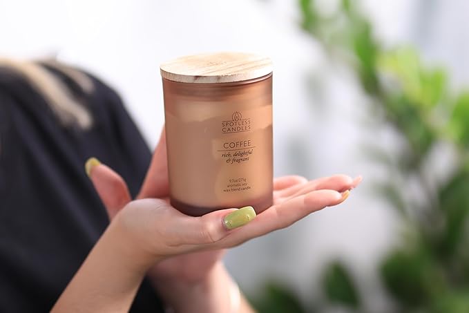 Coffee Candle - 9.7oz Frosted Jar Candles with Wooden Wick in Gift Box & Branded Shipper- Coffee Scented Candle