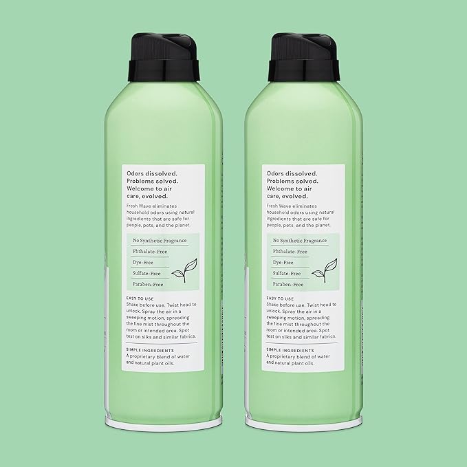 Fresh Wave Odor Eliminator Spray & Air Freshener, 8 oz. | Pack of 2 | Non-Aerosol, Fine Mist | Odor Absorbers | Safer Odor Relief | Natural Plant-Based Odor Eliminator | For Furniture, Fabrics & Trash