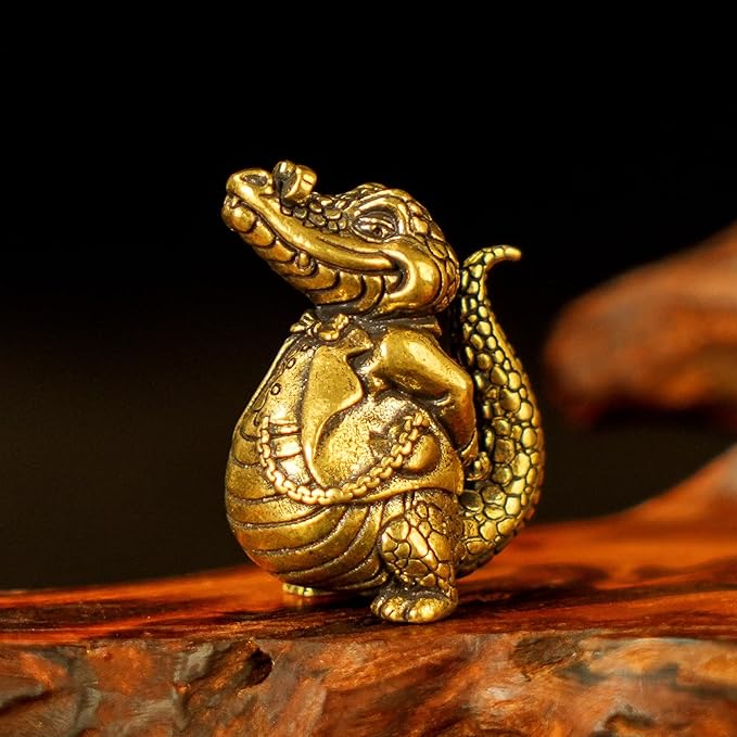 Crocodile Tycoon Brass Statue - 100% Solid Handcast Swagger Pose Figurine, Motivational Gift for Ambitious Professionals, Unique Animal Sculpture for Success & Wealth