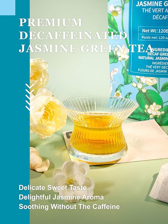HYNTMYT Decaffeinated Jasmine Green Tea Bags, CO₂ Decaf Green Tea Scented with Jasmine Flower, Natural Floral Aroma, Fragrant, 120 Count