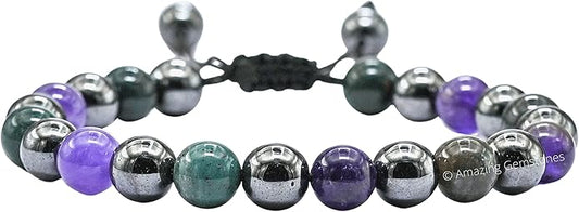 Natural Healing Crystal Bracelet for Women - Mens Bracelet Energy Balancing Gemstones Set - Adjustable Stone Bead Bracelet for Men and Women - Chakra Crystal Therapy Accessory, Meditation