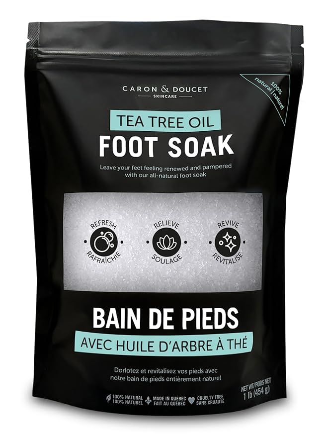 CARON & DOUCET Tea Tree Oil Foot Soak with Epsom Salt and Dead Sea Salt - Natural - Soothes Sore & Tired Feet, Helps Reduce Foot Odor Scent, Softens Calluses - 1lb