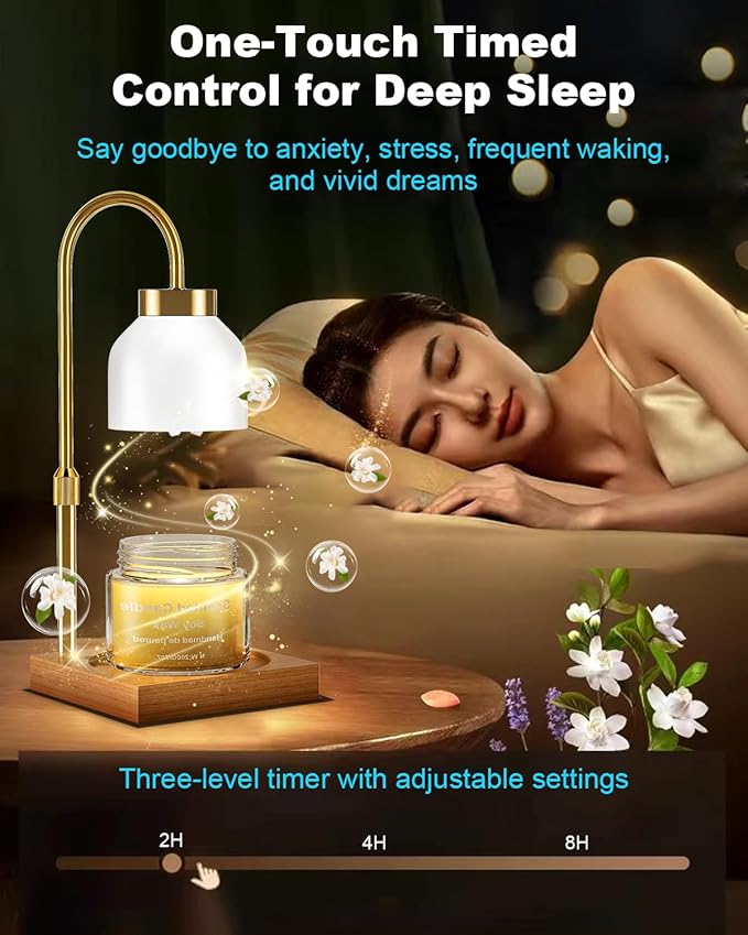 Candle Warmer Lamp with Timer - Upgraded Wax Warmer Lamp with Dimmable, Adjustable Height - Electric Candle Burner for Any Size Jar, Ideal Gift (White)