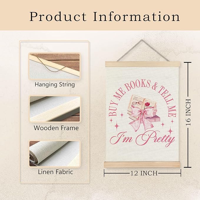 Exqcom Coquette Pink Bow Book Wall Art Poster, Reading Nook Decor, Book Club Decorations, Preppy Girly Pink Bookish Reading Aesthetic Posters for Reading Room Corner Library Classroom, 12x16 Inches